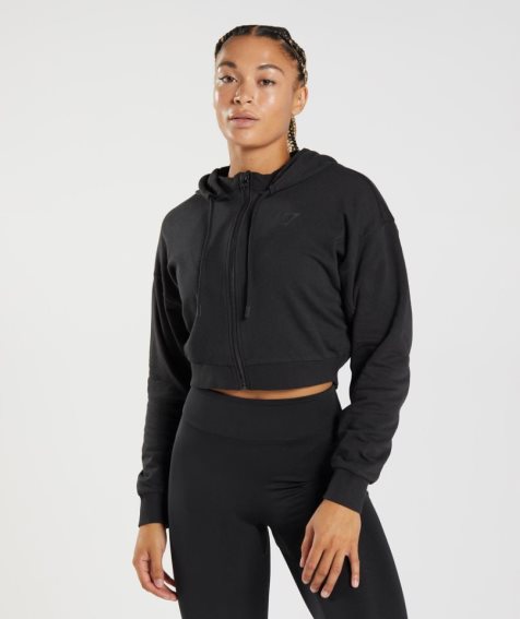 Women's Gymshark GS Power Cropped Zip Hoodie Black | NZ 8KBNYD